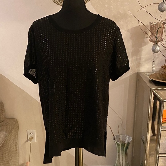 Donna Karan Tops - Donna Karan Black Short Sleeve Sequin Top size L